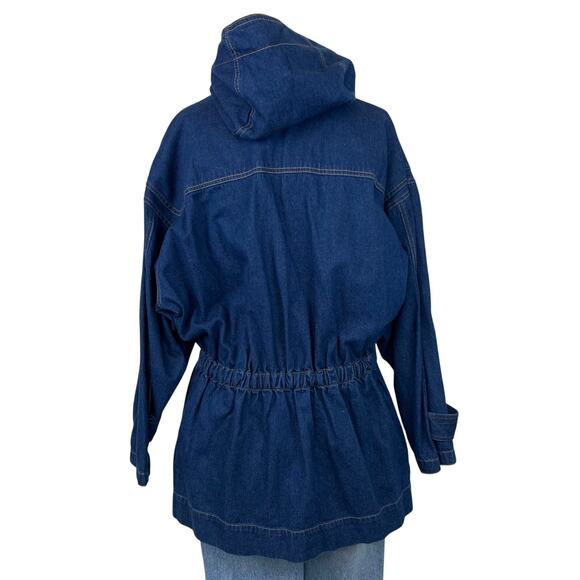 Vintage 80's Retro Leslie Fay Toggle Denim Hooded Chore Coat Barn Jacket (Sz M) - Picture 3 of 16